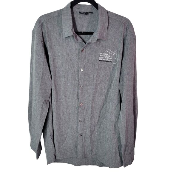 Akwa Mens Sz L Gray Solid Long Sleeve Button Down Work Shirt - Picture 7 of 11